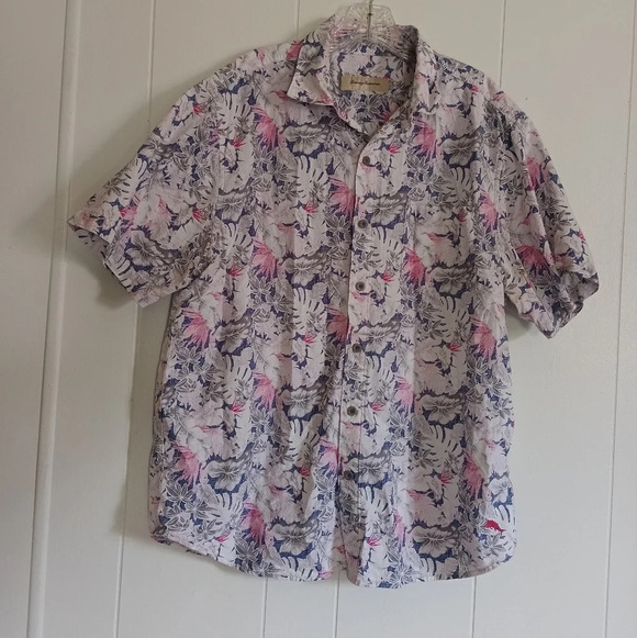 TOMMY BAHAMA Hawaiian Shirt Men's L Multicolor Floral Cotton - Picture 1 of 8